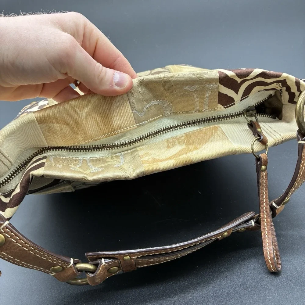 Coach Carly 10814 Y2K Patchwork Signature Hobo Shoulder Bag Brown‎ Tan Canvas